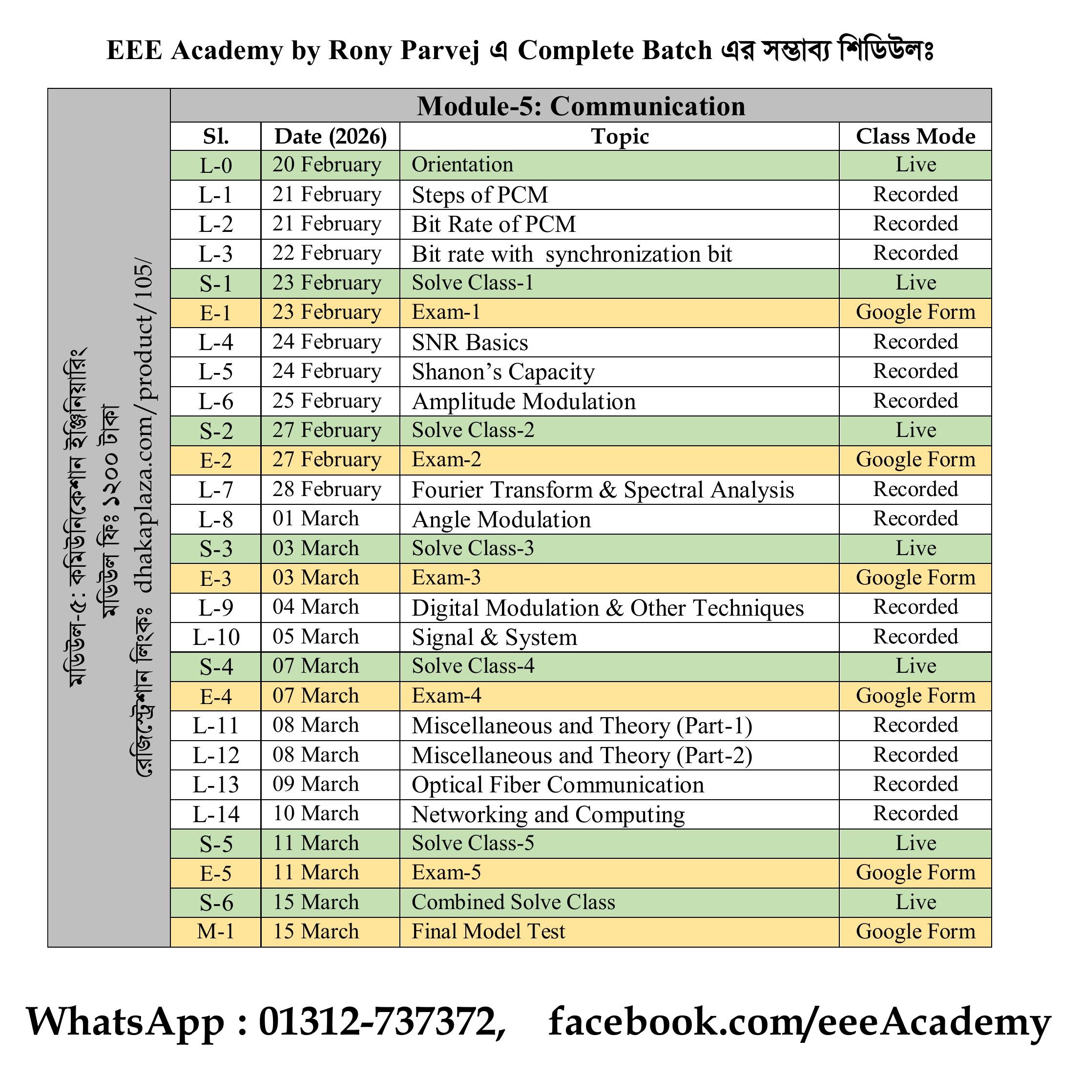 Communication Class Schedule